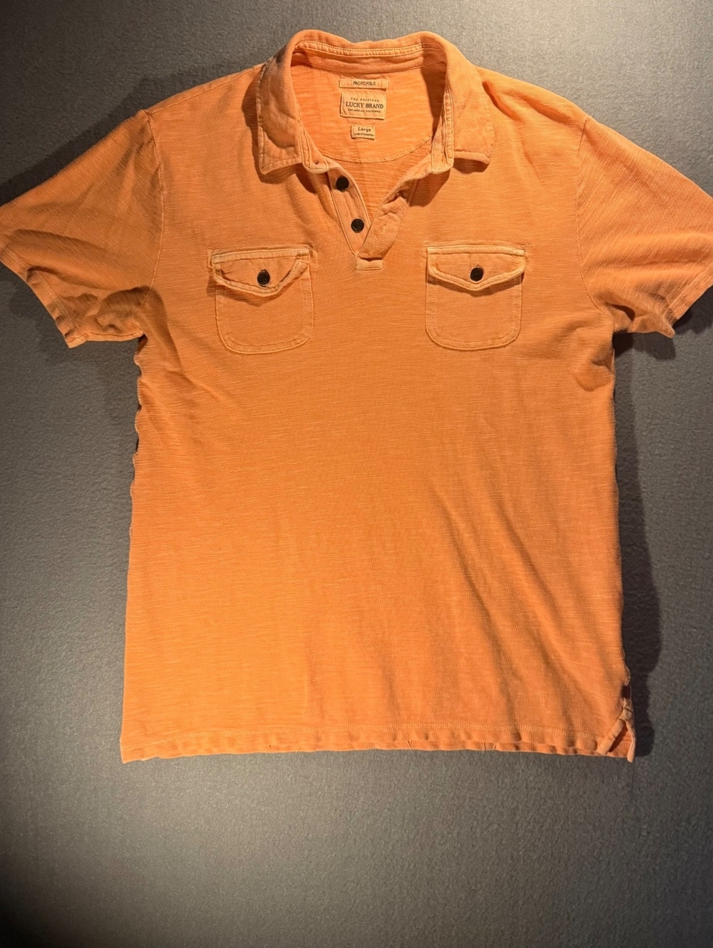 Lucky Brand Pacific Polo Orange Cotton Short Sleeve Shirt Large